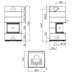 Kaminbausatz SPARTHERM SIM Arte 3RL-60h 10 KW, Schiebetür -Brunner Geschaft Kaminbausatz Spartherm SIM Arte 3RL 60h 1 3 zeichnung 1600x1600