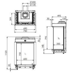Gaskamin DRU Maestro 60/3 Tall RCH -Brunner Geschaft Maestro 60 3 Tall techn 1600x1600