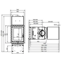 Heizeinsatz Leda Turma H80 W HL 12/13 KW Wasserführend -Brunner Geschaft TURMA W HL Hinterlader techn 1600x1600